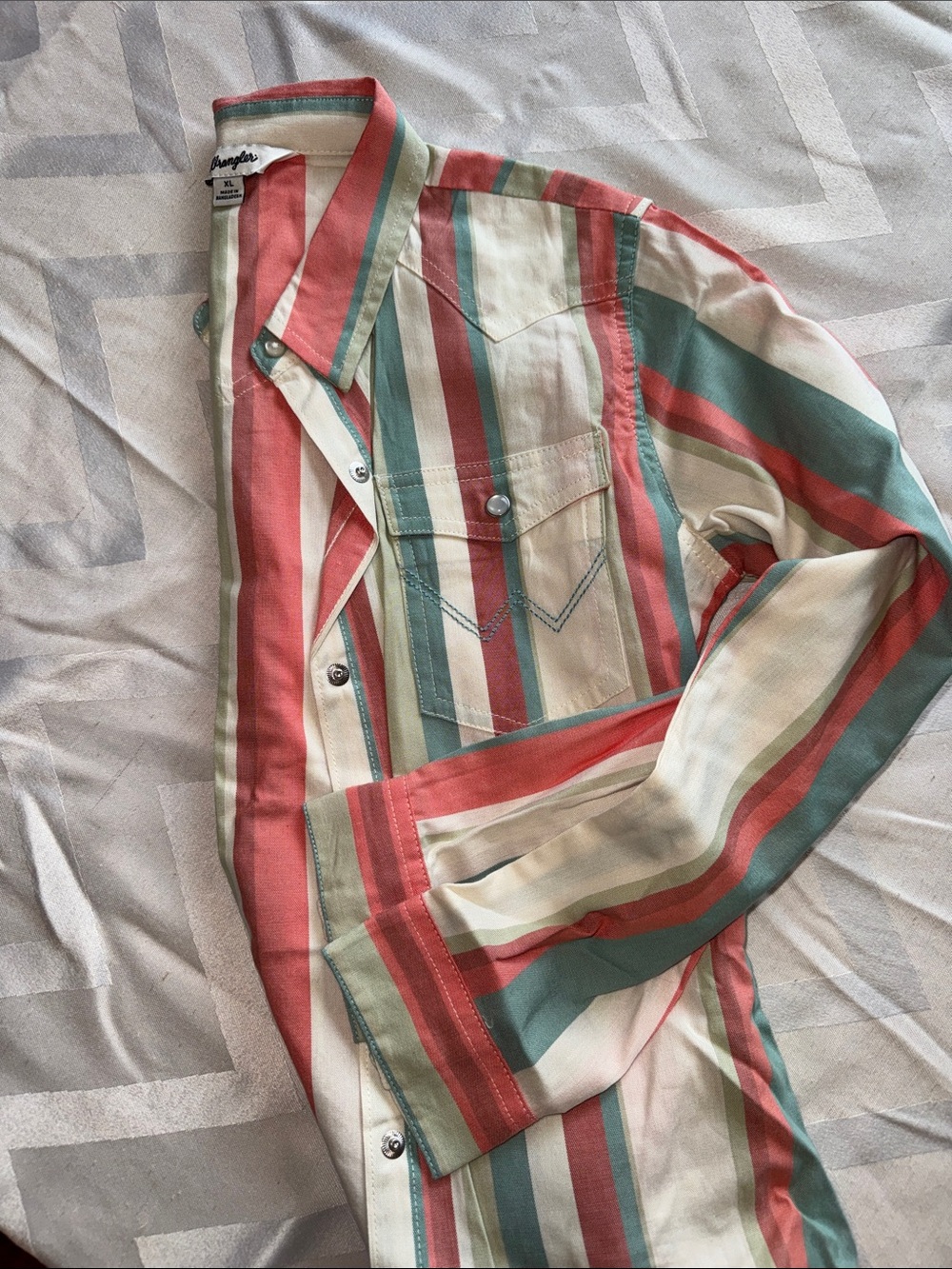 Girls Wrangler Striped Button-Up Shirt Jacket - Cream, Coral & Teal